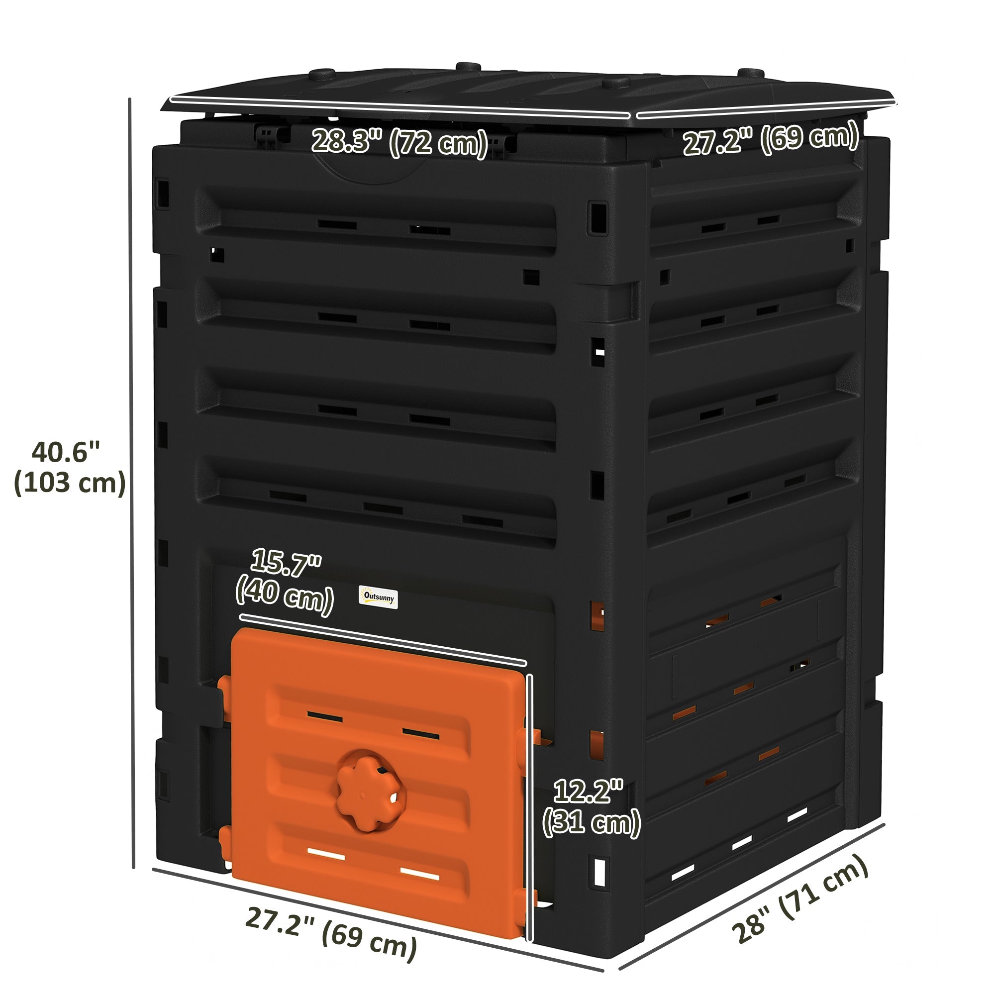 Outsunny Compost Bin, Garden Composter with 80 Vents and 2 Sliding Doors, 120 Gallon (450L), Orange