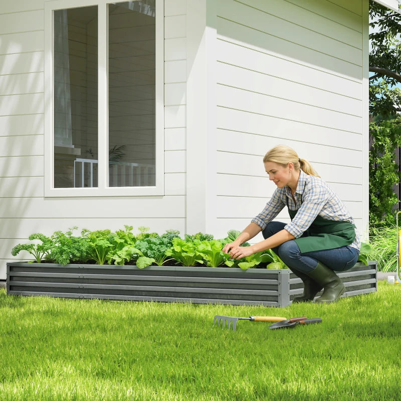 L-Shaped Raised Garden Bed, 82" x 109" x 12" Galvanized Steel Planter Box with Multi-reinforced Rods for Vegetables, Flowers and Herbs, Light Grey