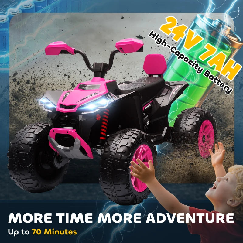 Qaba 2-Seater All-Terrain 4 Wheeler, 24V Kids ATV Ride-On, Electric Quad Car with Dual Motor, for Boys and Girls, Pink