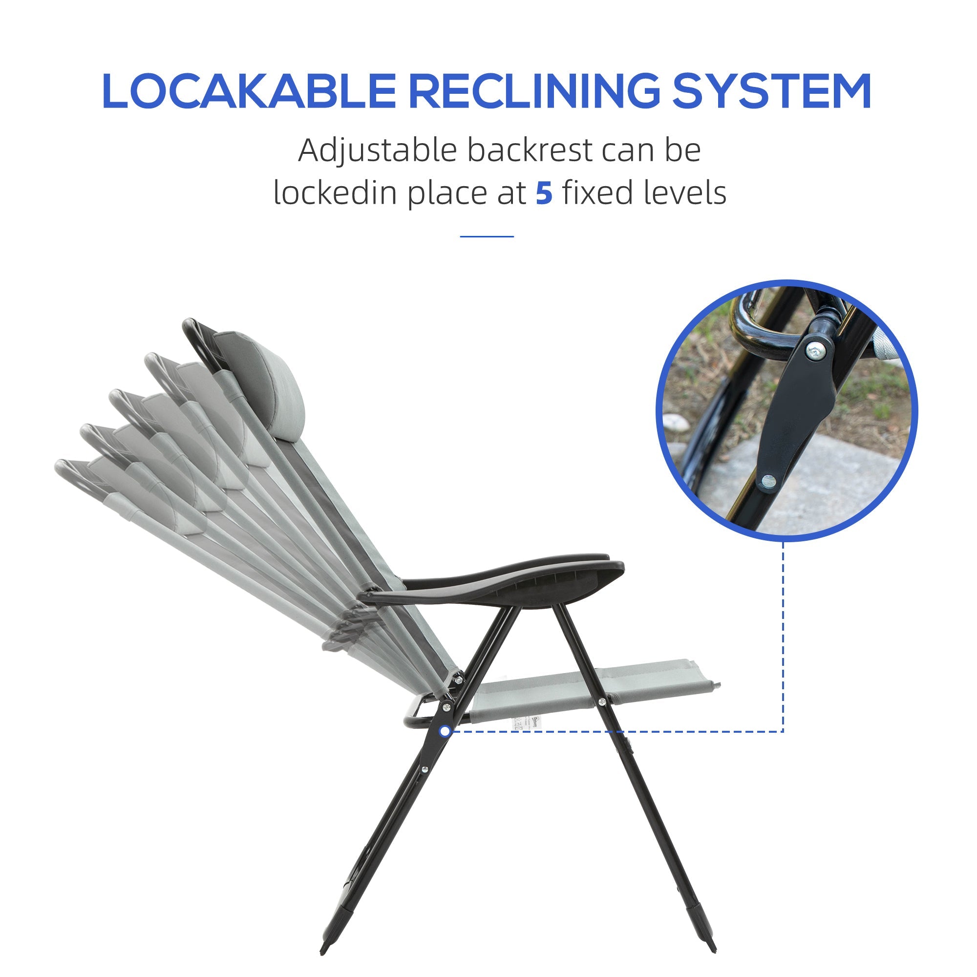 Outsunny Set of 4 Folding Recliner Outdoor Patio Chaise Lounge Chair Adjustable Backrest Grey