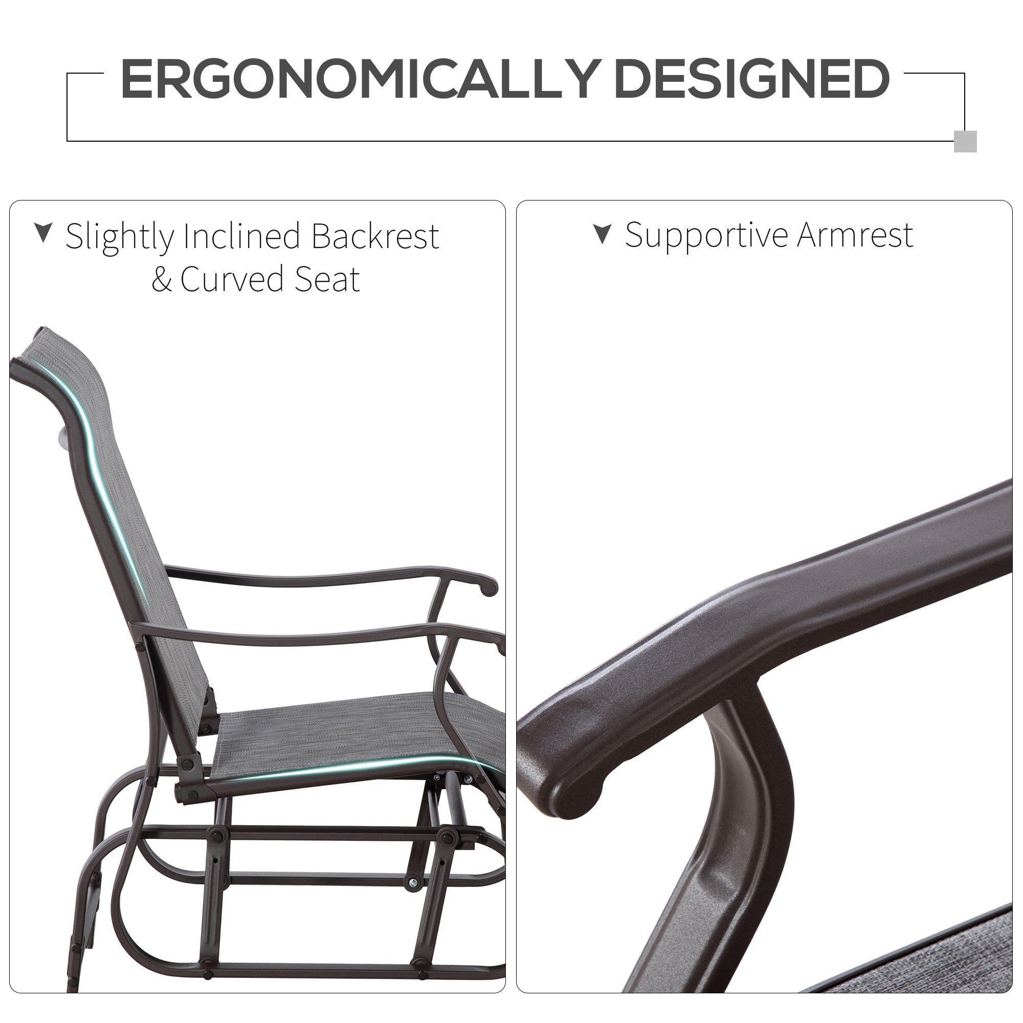 Outsunny Outdoor Glider Chair, Patio Glider with Steel Frame and Mesh Fabric, Garden Chair for Backyard, Garden, and Porch, Grey