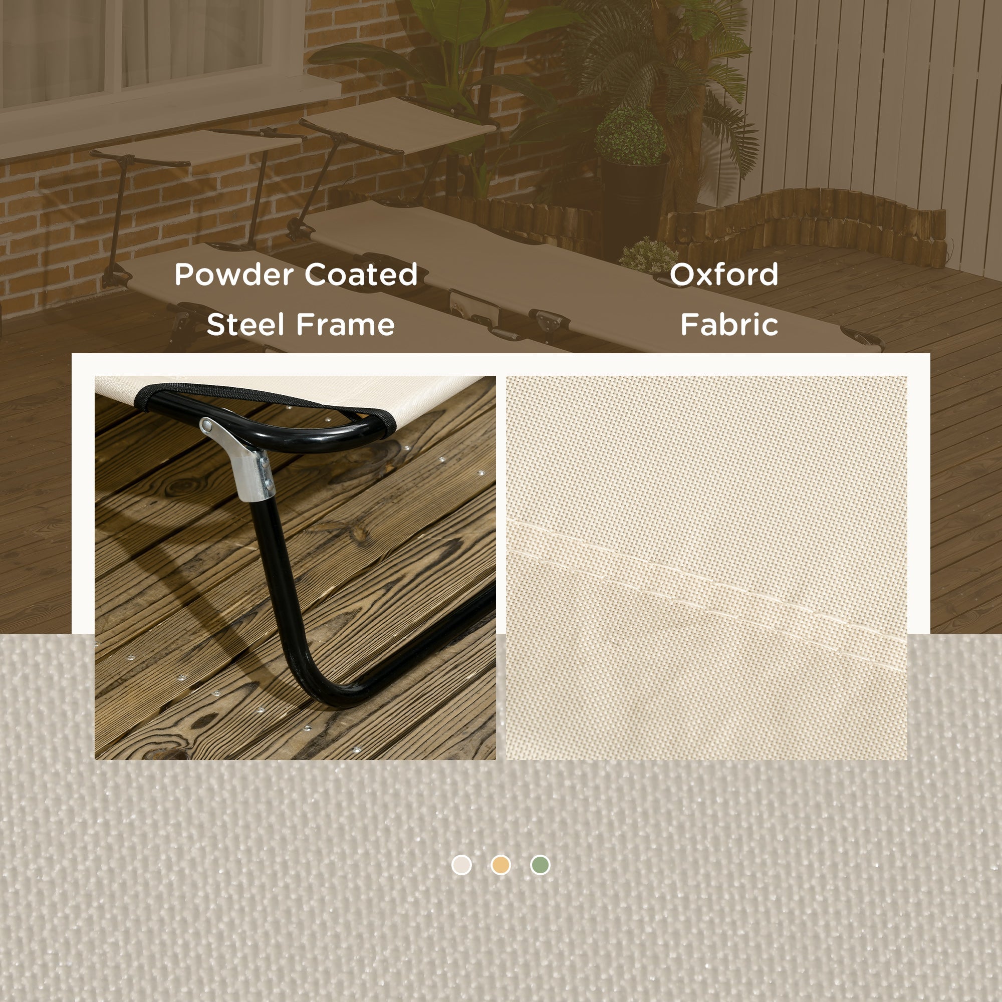 Outsunny Outdoor Chaise Lounge Chairs Set of 2 with Recliner Back and Sunshade for Pool Beach Patio Tan