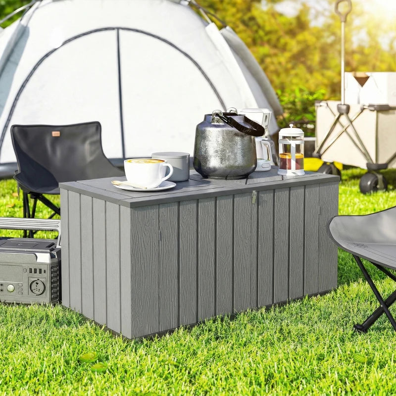 Outdoor Storage Box Large Capacity Deck Box with Lockable Lid Gas Struts for Patio Garden 125.5 gal Grey