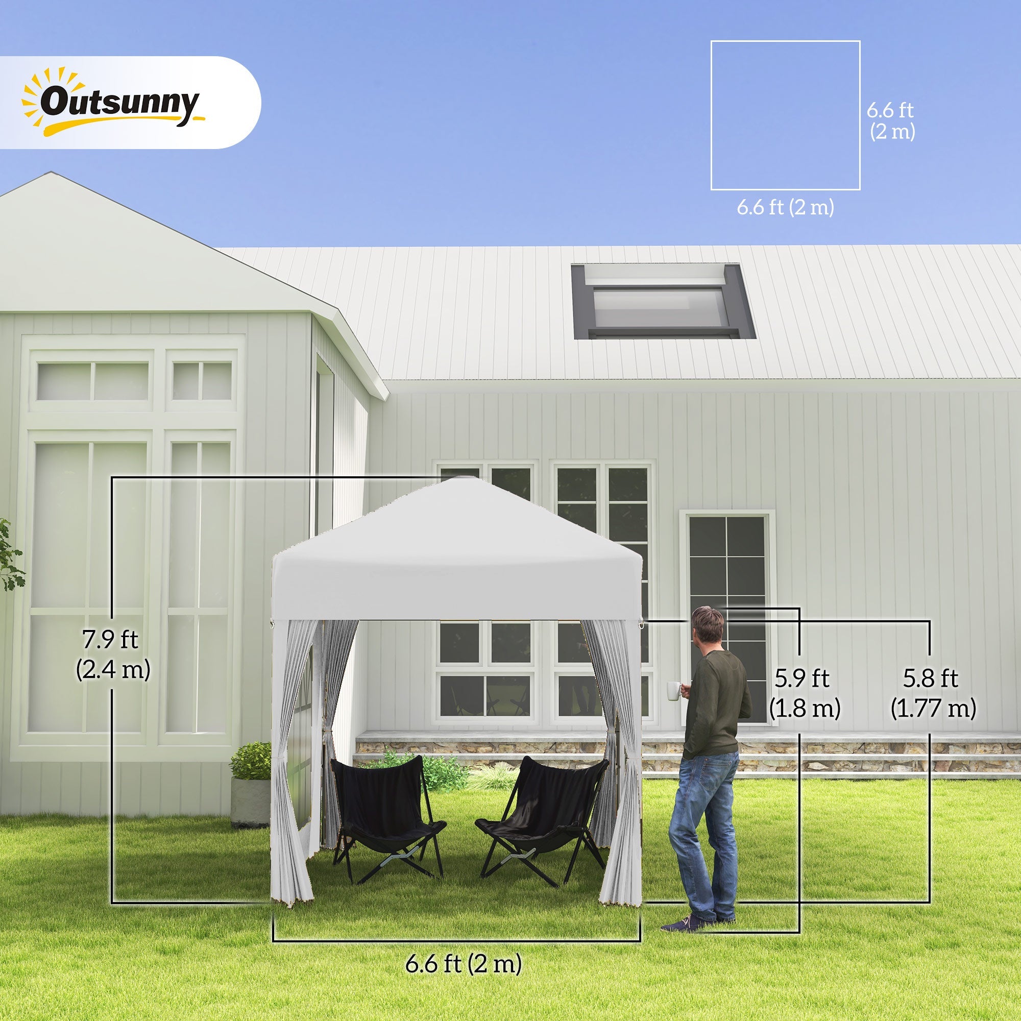 Outsunny Pop Up Party Tent 6.6x6.6ft Outdoor Folding Gazebo Canopy with Side Walls Easy Setup for Events White