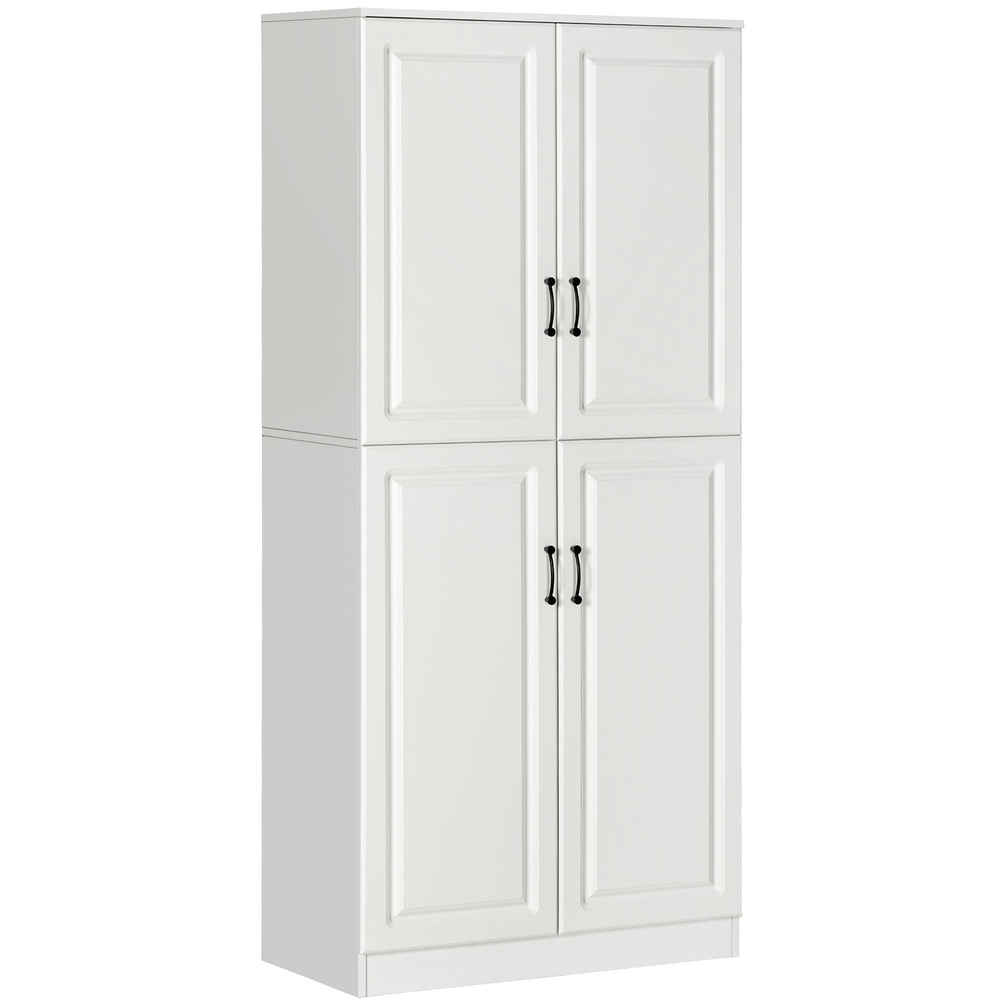 HOMCOM 71" Freestanding Kitchen Pantry Cabinet, Storage Cabinet with 4 Hinged Doors and Adjustable Shelves, White