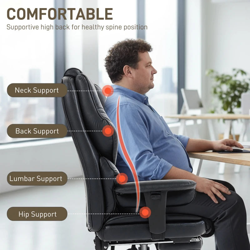 Big and Tall Office Chair, 400 lbs Overstuffed Desk Chair with Spring Cushion, Shaped Foam, PU Leather