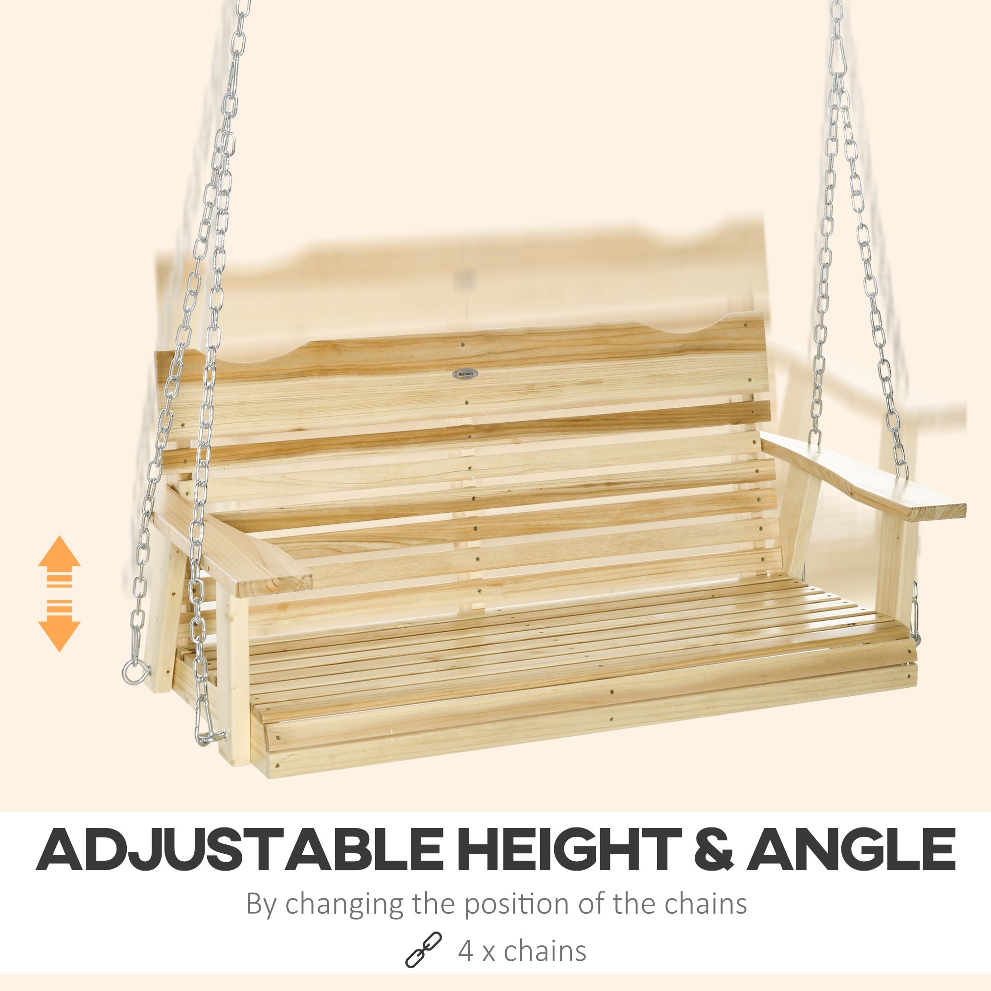 Outsunny 2-Seater Porch Swing, Patio Swing Bench with Adjustable Hanging Chains for Deck, Patio, Garden, Backyard, Natural Wood