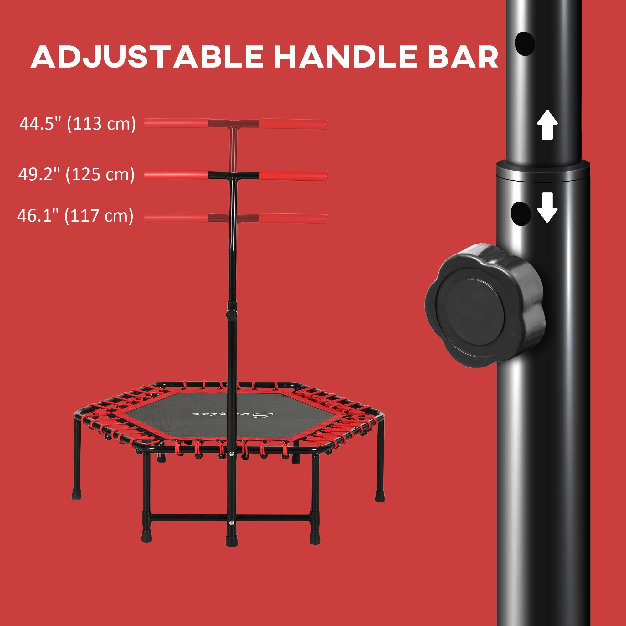Soozier 45" Rebounder Trampoline for Adult, Quiet Bungee Rebounder with LED Lights and Adjustable Handle, Red