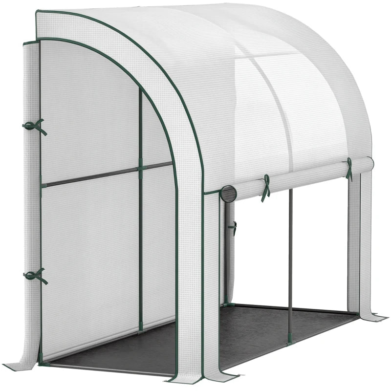 Walk-in Lean-to Greenhouse, Outdoor Gardening Green House with Zipper Roll-up Doors and Window, 7' x 3' x 5', White
