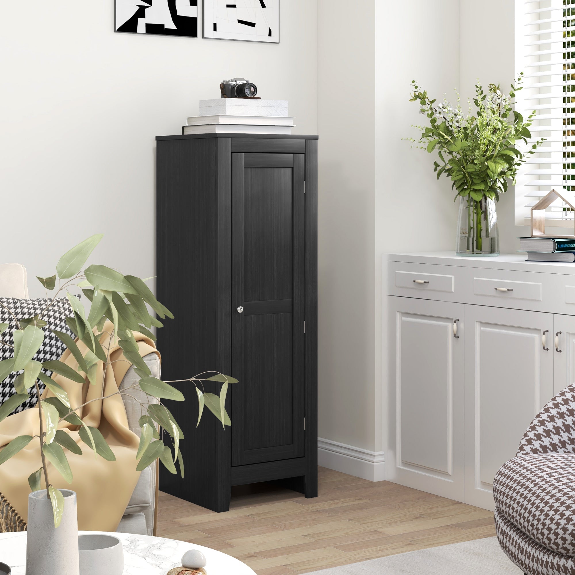 HOMCOM Modern Kitchen Pantry Storage Cabinet Adjustable Shelf Small Door Shelves Black