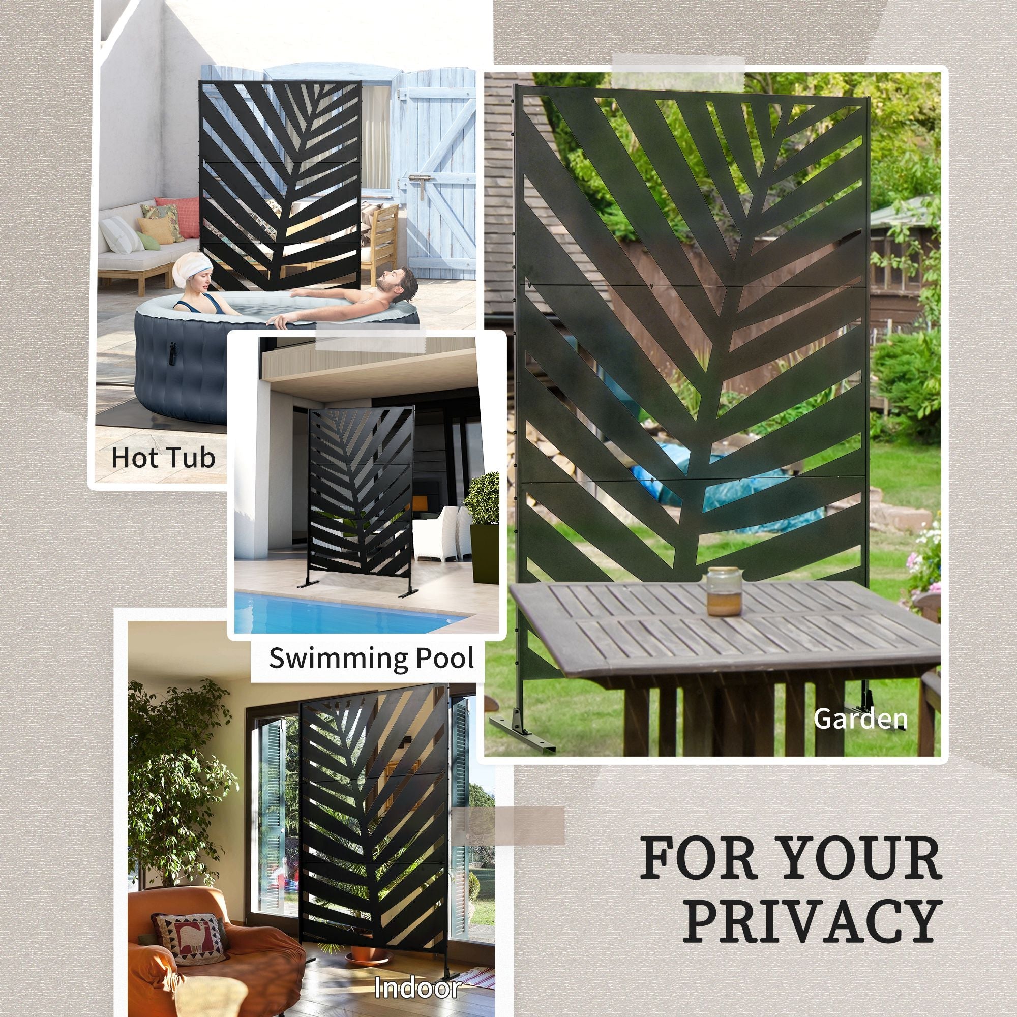 Outsunny Metal Outdoor Privacy Screen Decorative Freestanding Divider Panel with Stand Ground Stakes