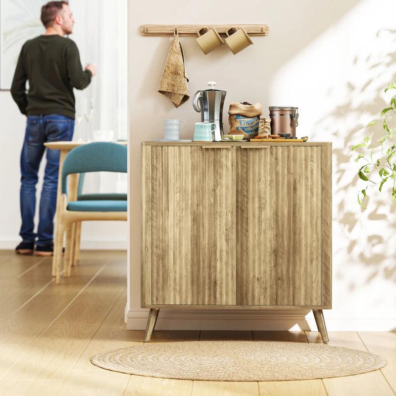 55" Buffet Cabinet, Modern Sideboard with 2 Fluted Doors and Adjustable Shelf for Kitchen, Living Room, White