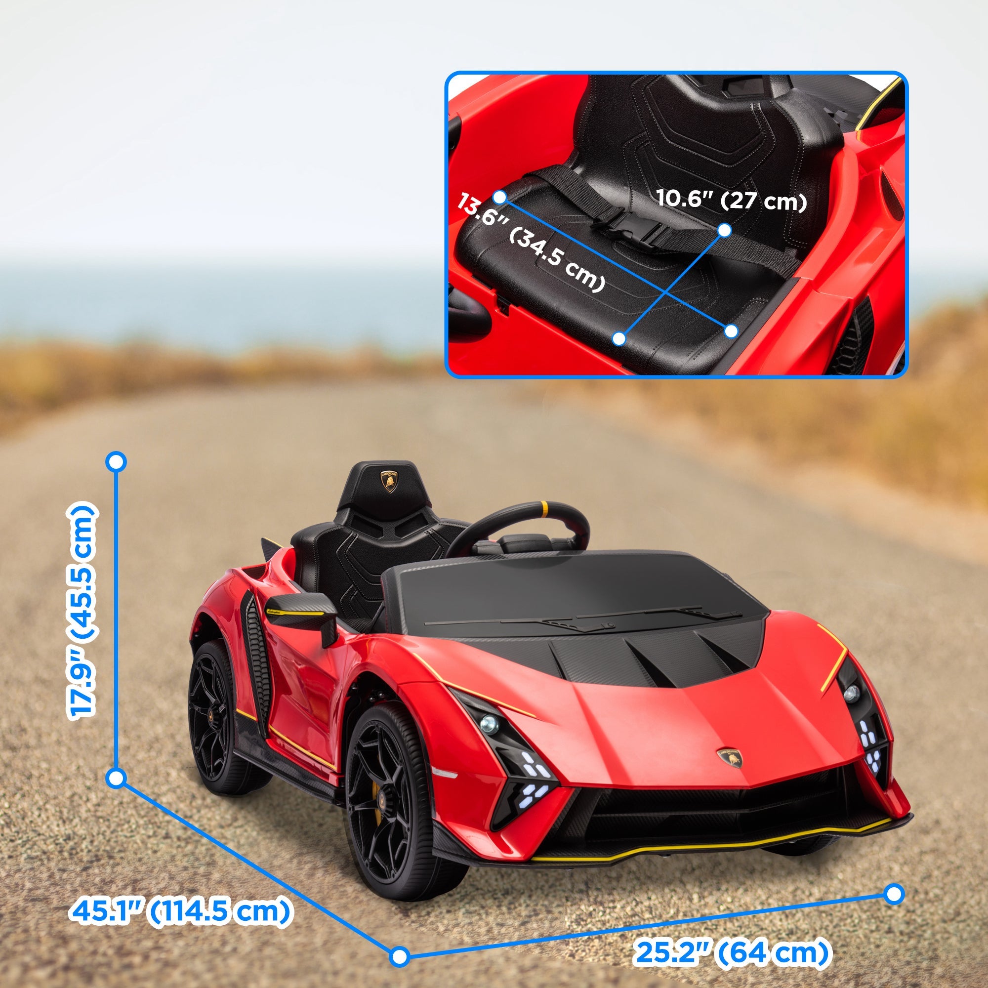 Qaba 12V Lamborghini Autentica Licensed Kids Car with Remote Control, 4 Wheels Spring Suspension, Soft Start, Red