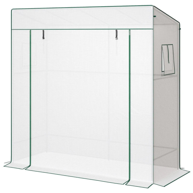Walk-in Tomato Greenhouse Lean-to Green House with Reinforced PE Cover, Roll-up Door, Mesh Windows, White