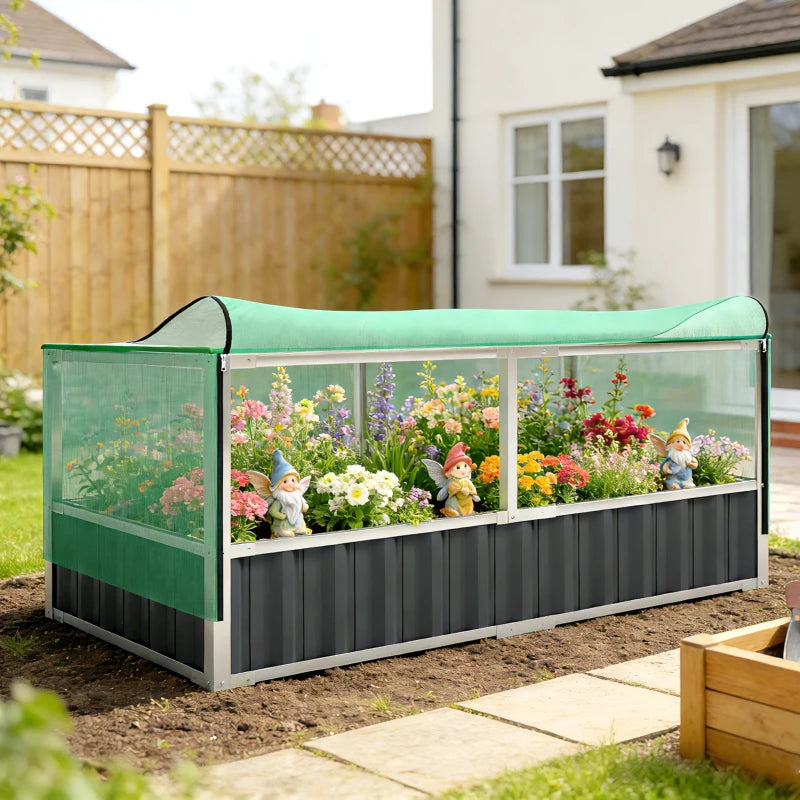 Raised Garden Bed, 5.7 x 3 x 2.3ft Steel Planter Box Outdoor with Cover, Gloves, Dark Grey