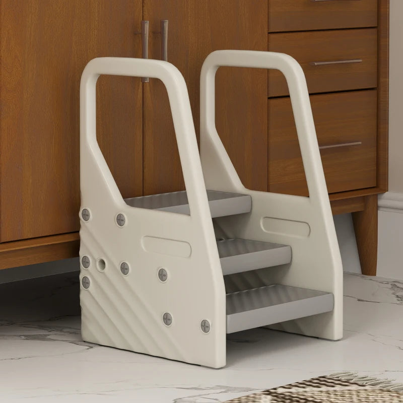 Qaba Adjustable Height Toddler Step Stool with Handle & Foot Pads, Grey
