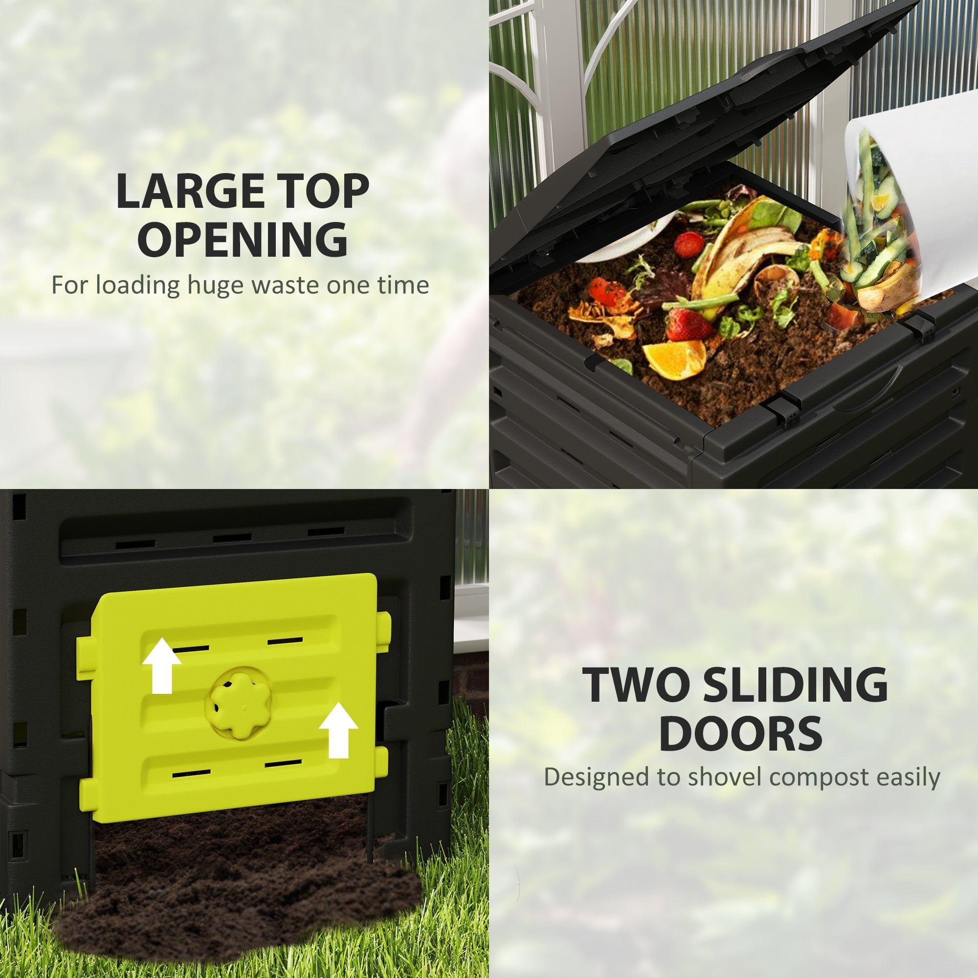 Outsunny Compost Bin, Garden Composter with 80 Vents and 2 Sliding Doors, 120 Gallon (450L), Yellow