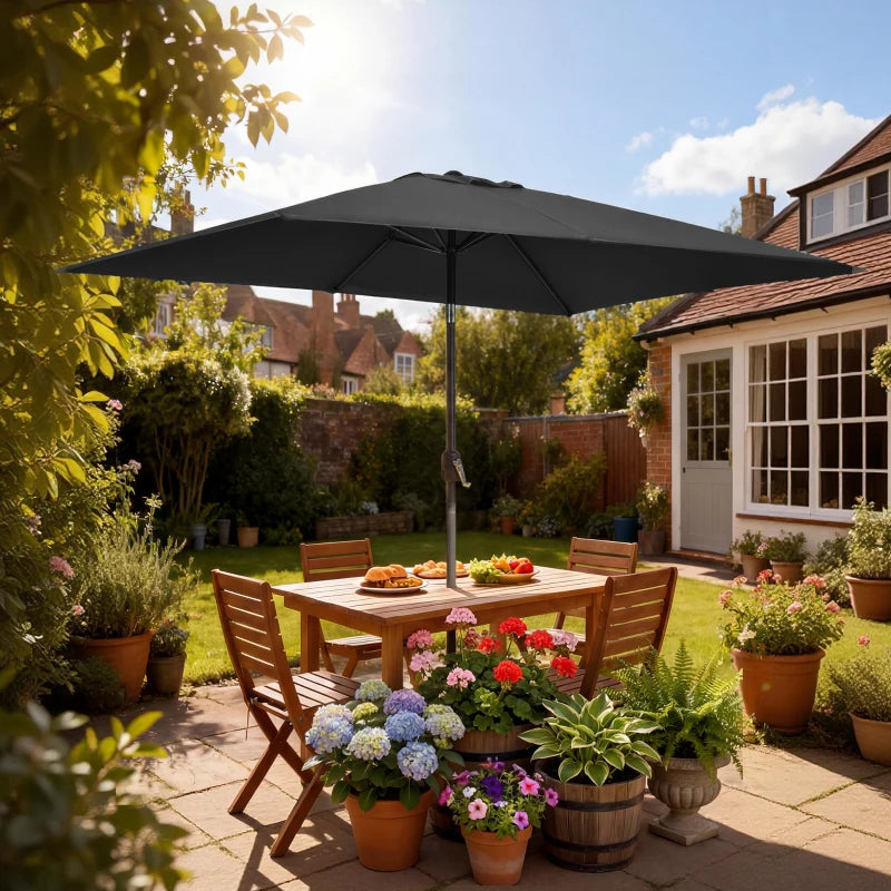 6.5x10ft Patio Umbrella, Rectangle Market Umbrella, Black