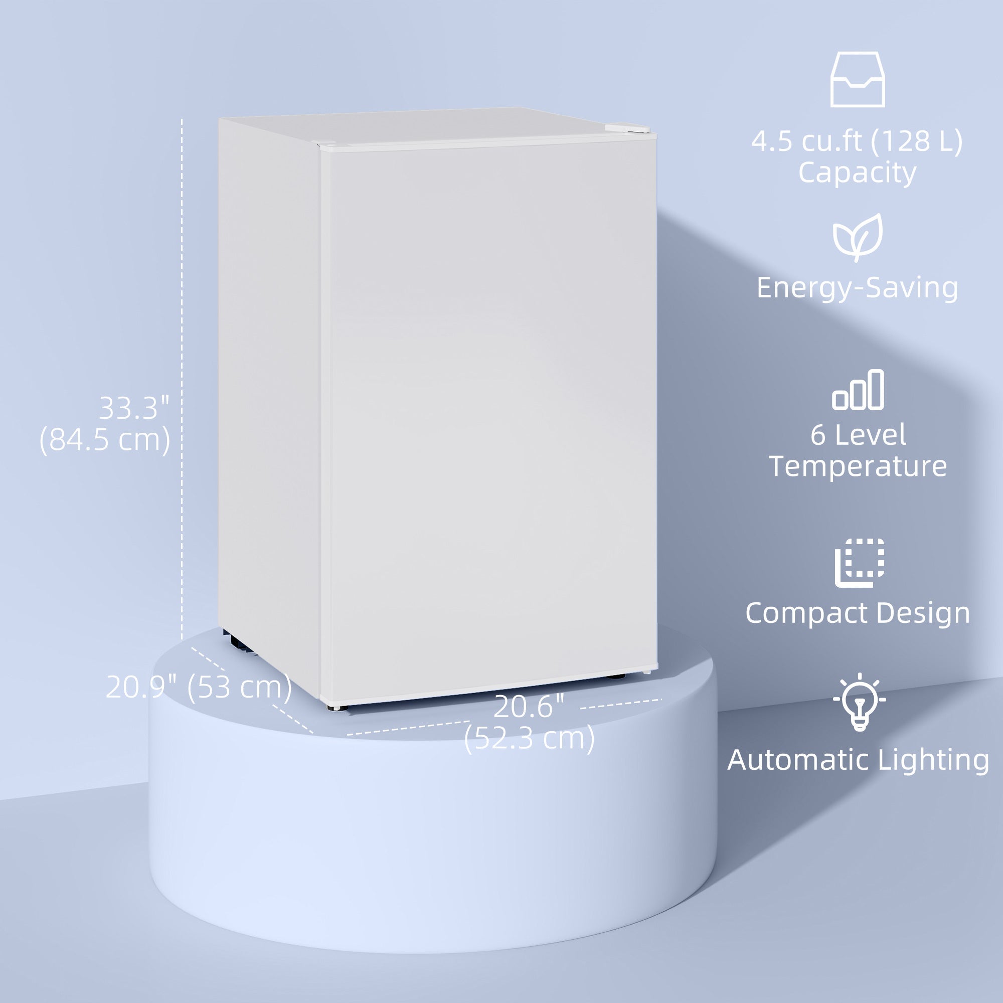 HOMCOM 4.5 Cu Ft Mini Fridge with Freezer, Wheels, Single Door Refrigerator, Adjustable Thermostat, Reversible Door, White
