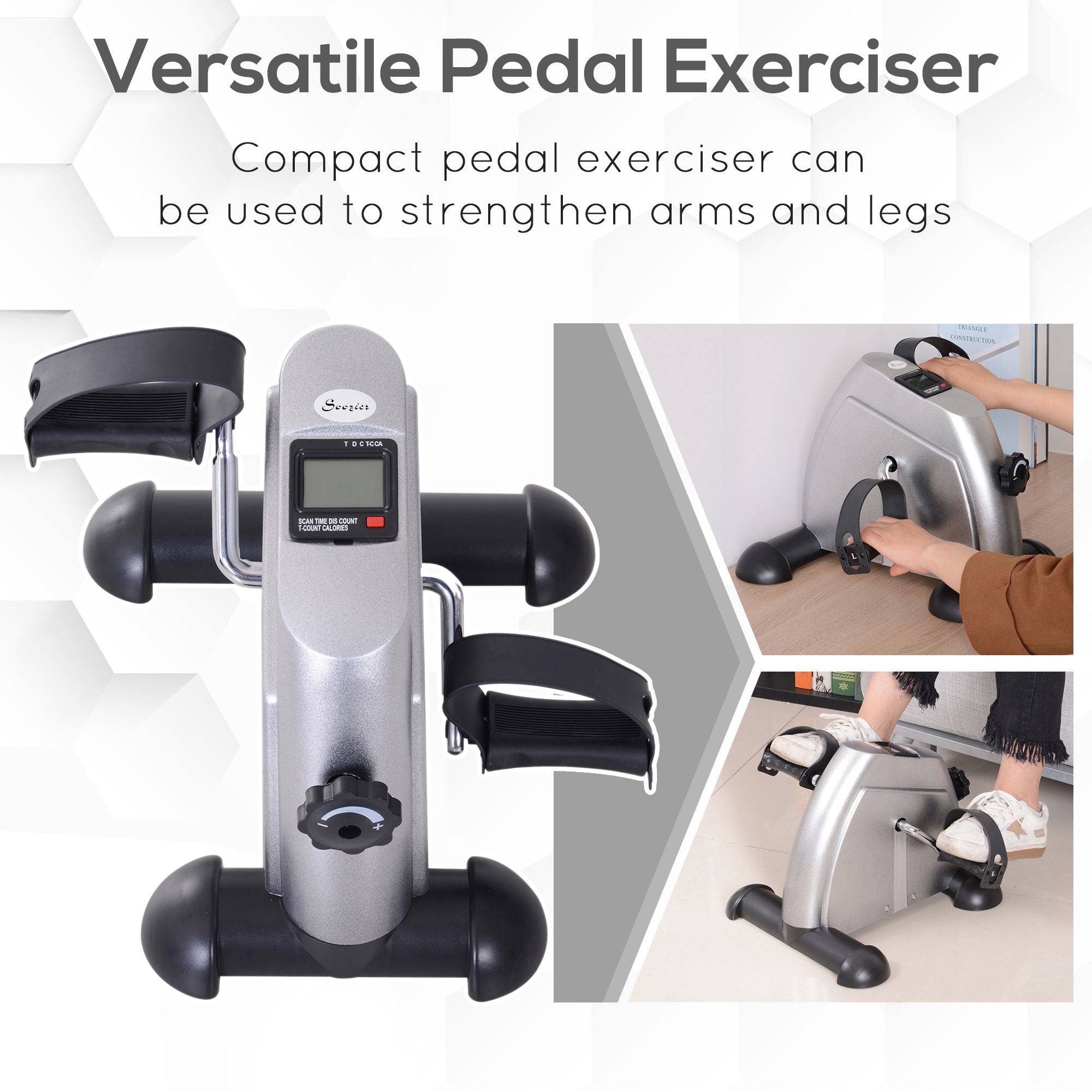 Soozier Compact Exercise Bike Portable Mini Pedal Fitness Cycle with LCD Display for Arms & Legs Workout Silver
