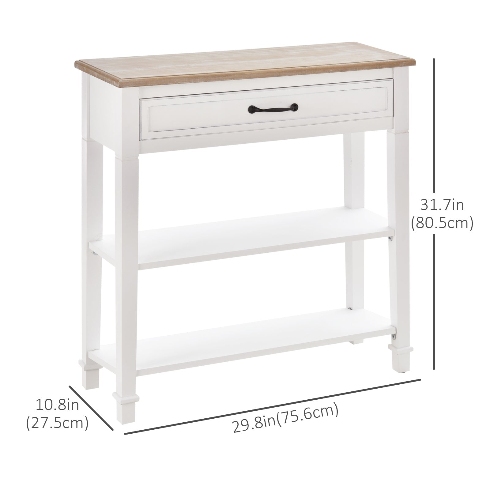 HOMCOM Modern Console Table: Entryway Table with Drawer & 2 Shelves for Living Room, White