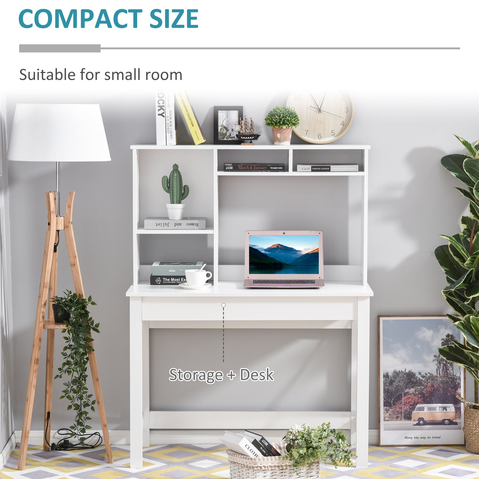 HOMCOM Computer Desk with Hutch, Home Office Study Table with Storage for Writing, Work, Workstation, White