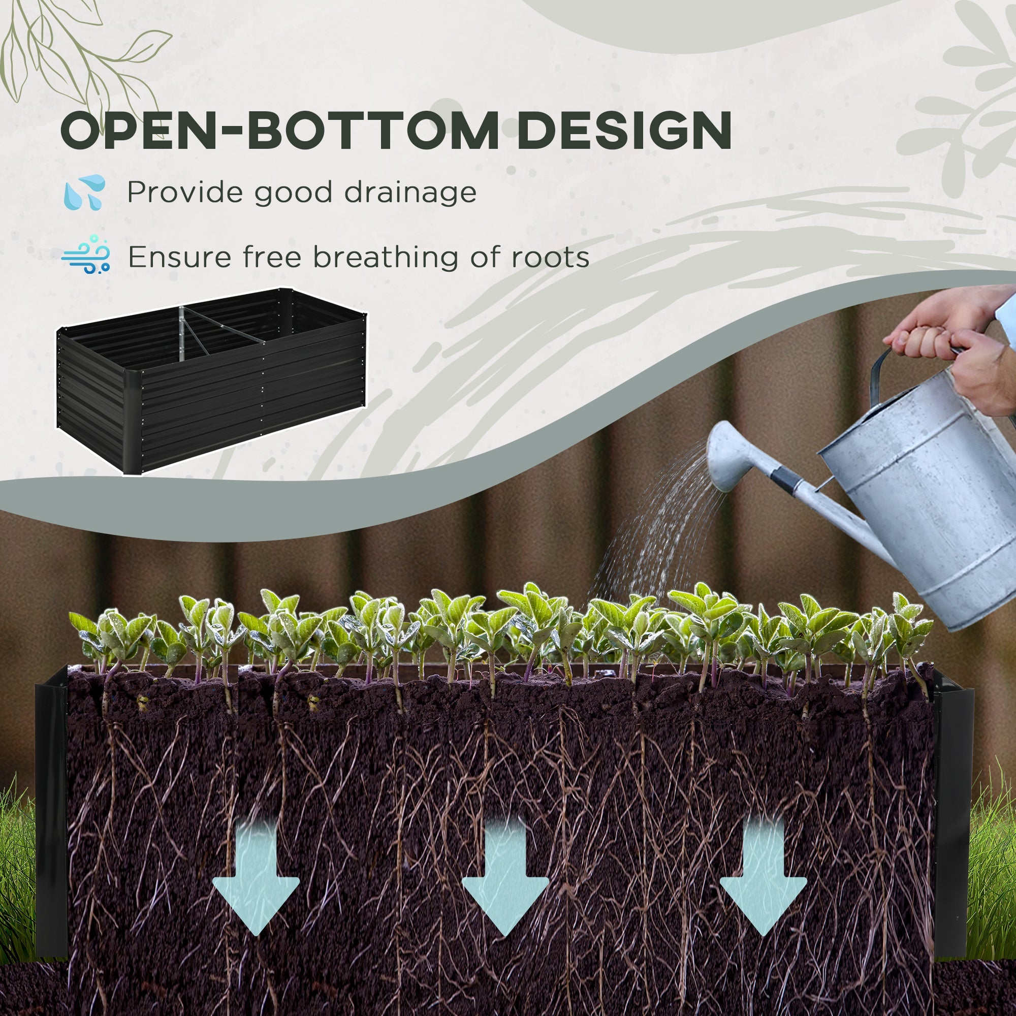 Outsunny Galvanized Steel Raised Garden Bed Outdoor Planters Reinforced Rods 71" x 35" x 23" Black