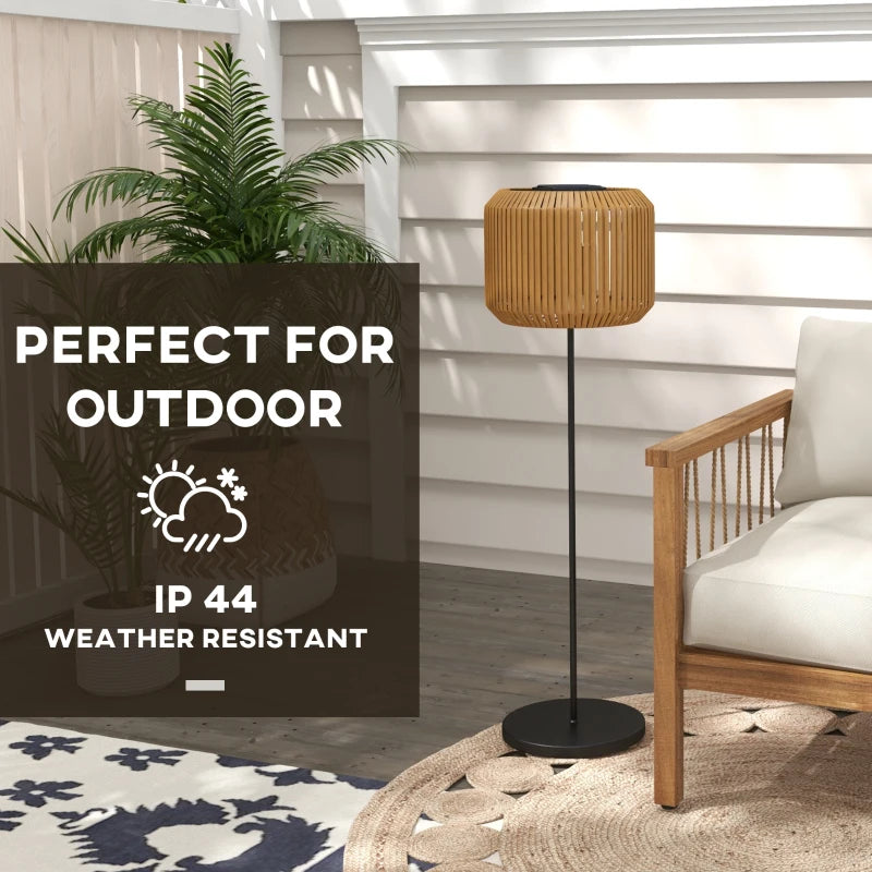 Wicker Outdoor Floor Lamp, Cordless Solar Lantern with Auto On/Off LED Lights, IP44 for Patio, Porch, Pathway, Yellow