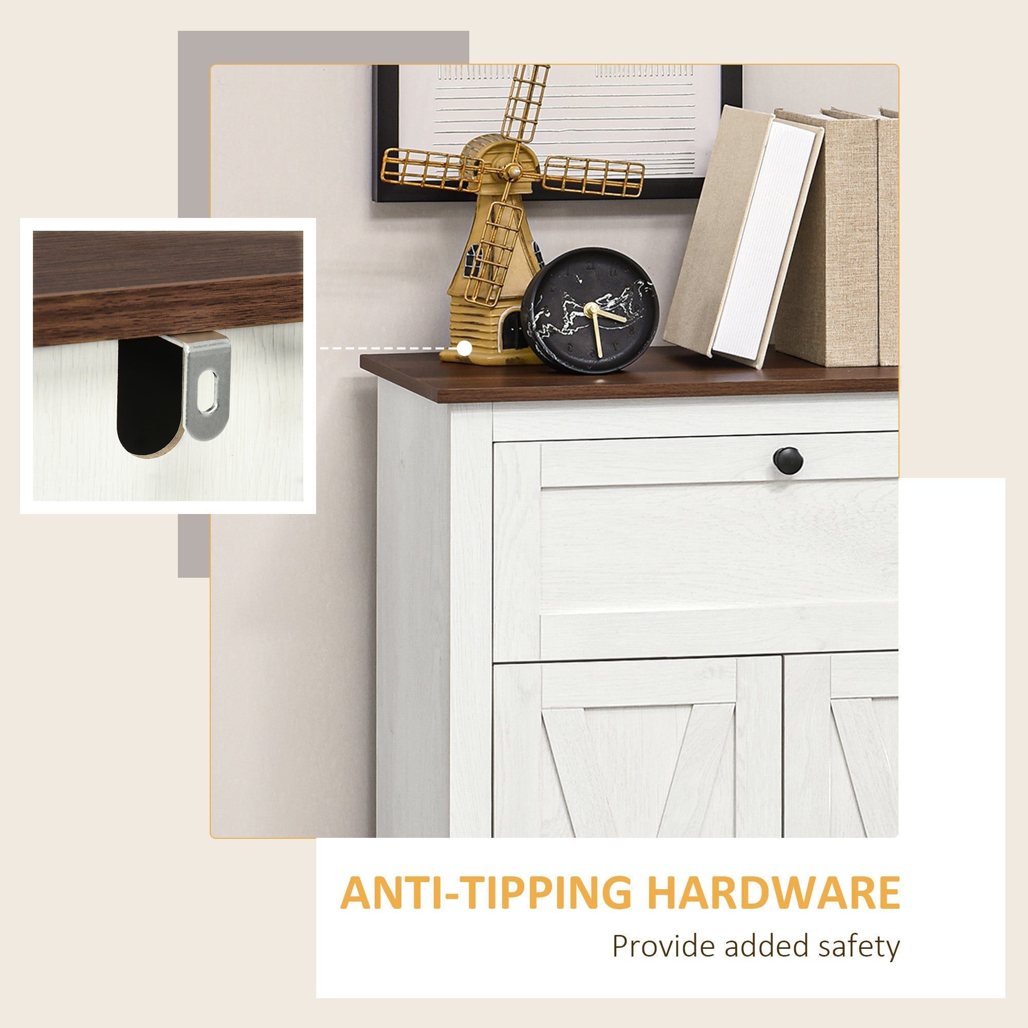 HOMCOM Compact White Farmhouse Cabinet: 23.6" Sideboard with Doors & Drawer for Space-Saving Kitchen & Living Room Organization