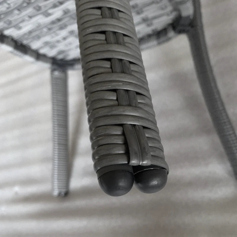 Outdoor Coffee Table with Storage Shelf, Hand-Woven Wicker Side Table with Water-Ripple Glass Top, Mix Grey