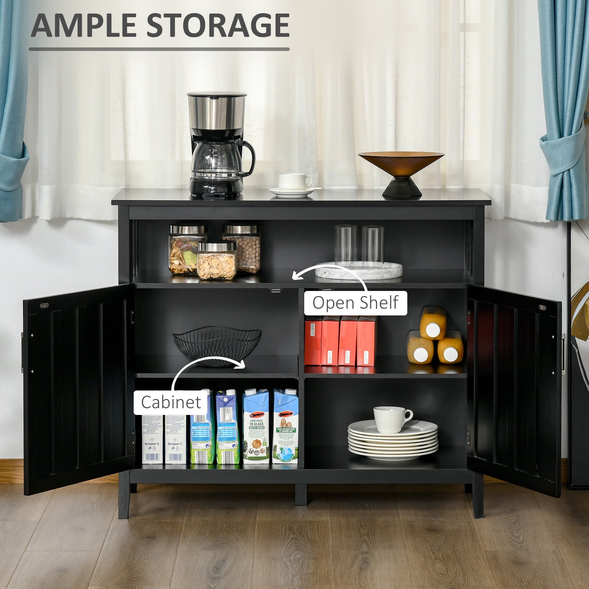 HOMCOM Black Storage Buffet Server: Sideboard Bar Cabinet Cupboard Console Table with 2 Doors and Adjustable Shelves