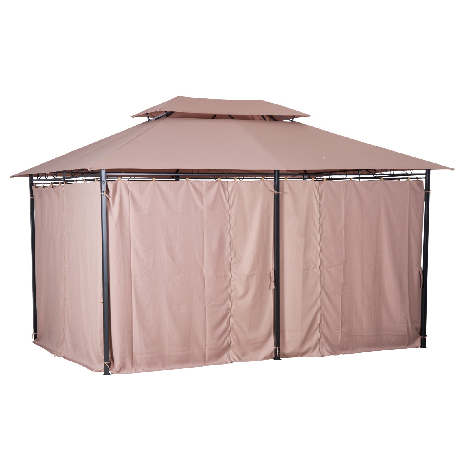 Outsunny 13' x 10' Soft-top Patio Gazebo Garden 2-Tiers Canopy Yard Sunshade Shelter with Curtains Khaki