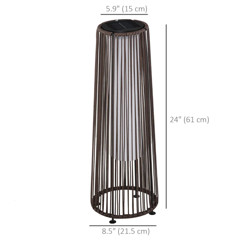 Wicker Solar Floor Lamp, Decorative Outdoor Lamp with Auto On/Off LED Light, IP44 for Patio, Porch, Pathway, Brown