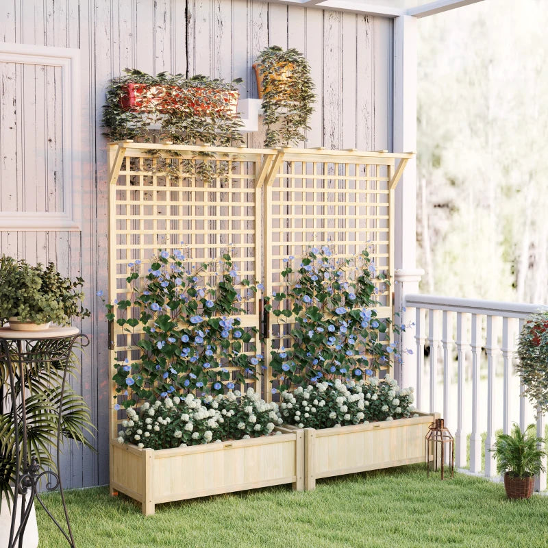Wood Planter with Trellis for Vine Climbing, Raised Garden Bed, Privacy Screen for Backyard, Patio, Deck, Natural Wood