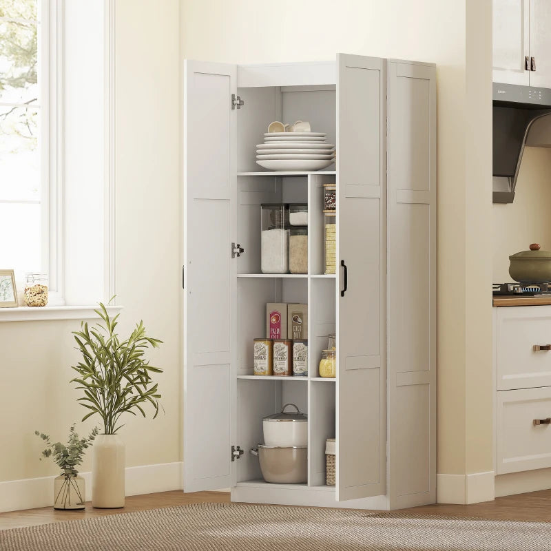 Farmhouse Pantry Cabinet, 71" Tall Kitchen Pantry Storage Cabinet with Soft-Close Hinges, Adjustable Shelves, White