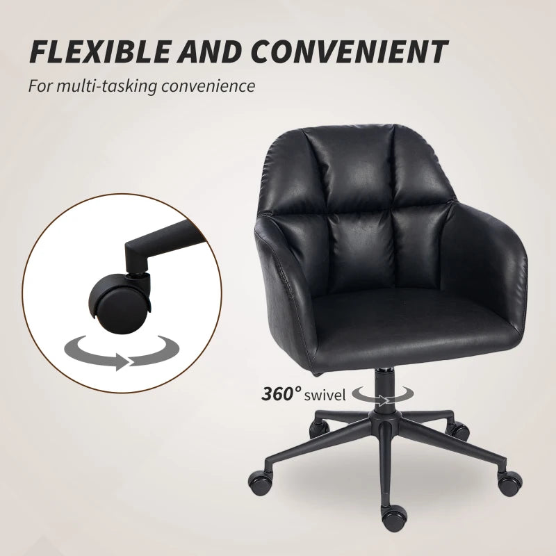 Swivel Office Chair, Faux Leather Desk Chair with Adjustable Height, Study, Black