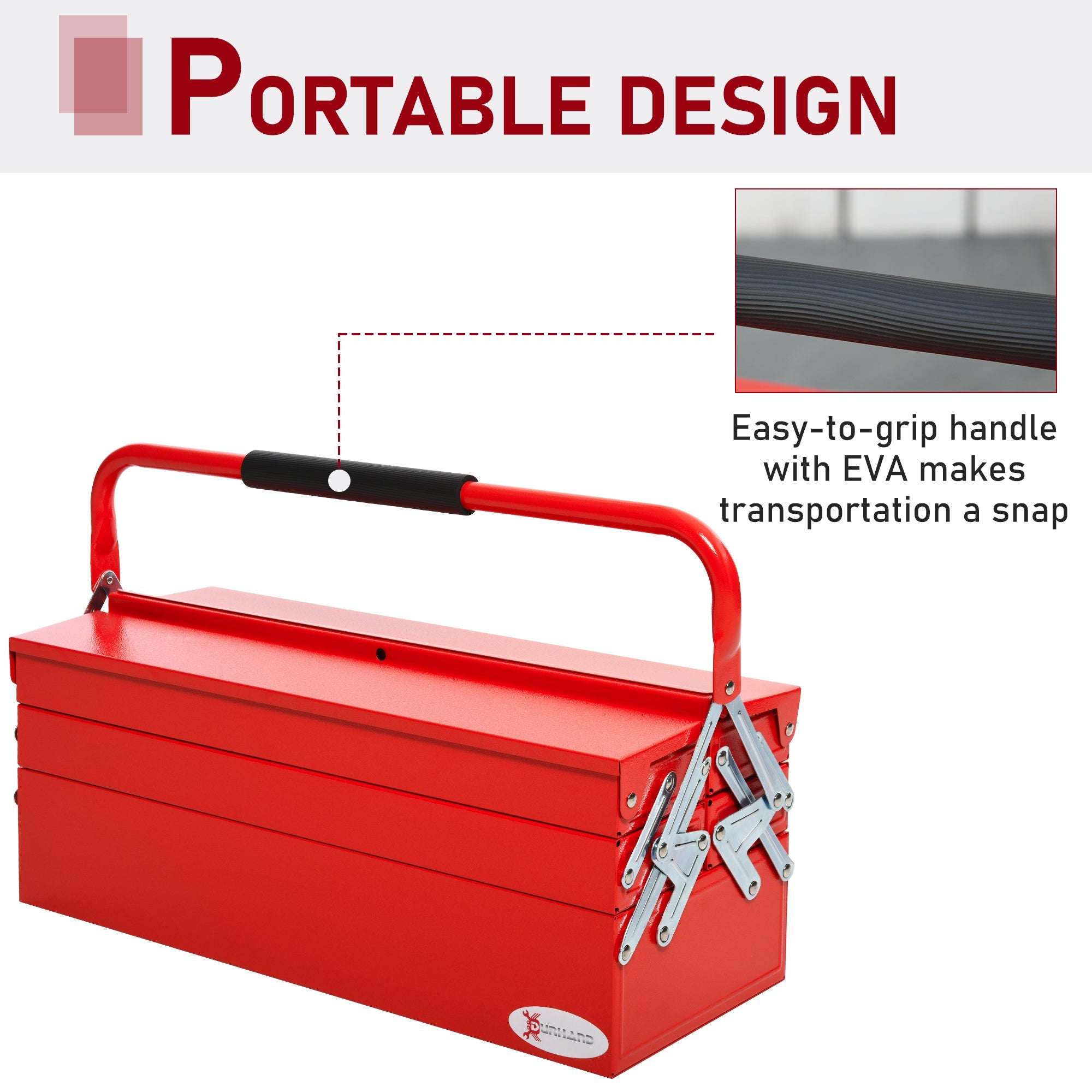 DURHAND Portable Powerhouse: 5-Tray Cantilever Steel Tool Chest Cabinet for Workshop Garage, Red