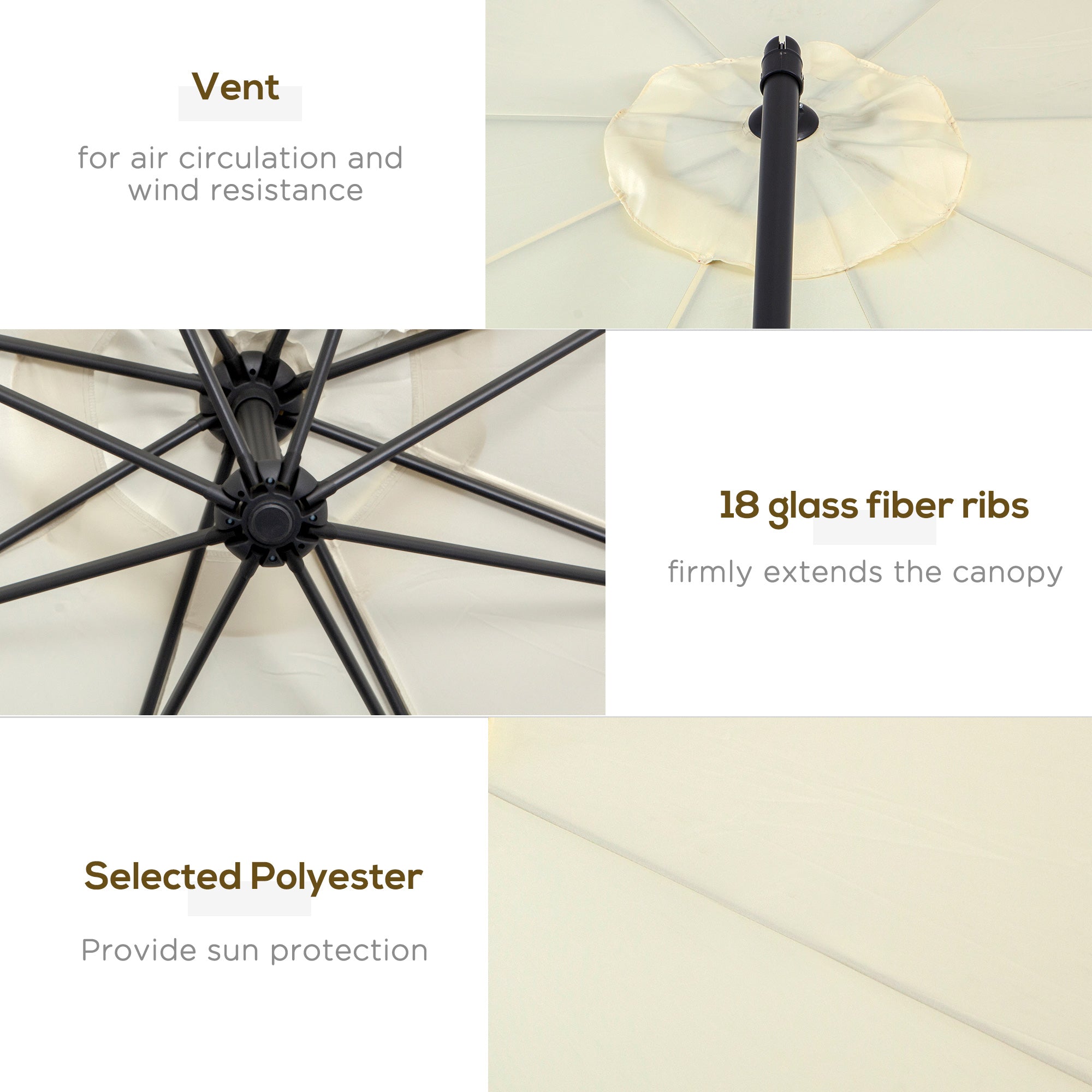 Outsunny Φ10FT Beige Deluxe Cantilever Umbrella Outdoor Market Parasol Hanging Offset Sunshade Crank Base