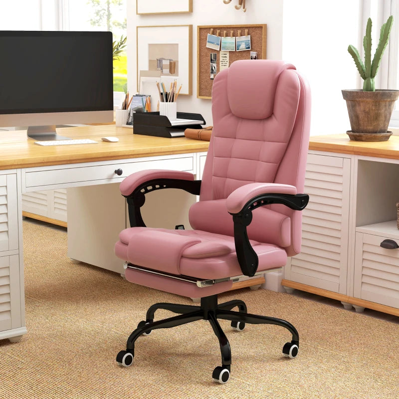7-Point Vibrating Massage Chair, Reclining Office Chair with Footrest, Reclining Back, Adjustable Height, Pink