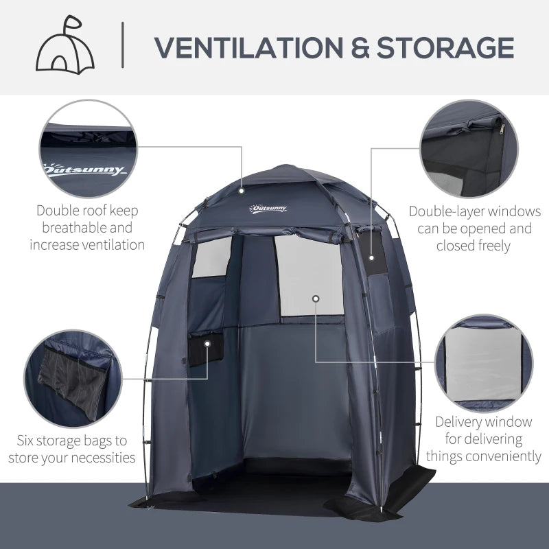 60" x 60" x 82" Shower Tent Extra Wide Changing Room Privacy Portable Camping Shelters with Windows & Floor Mat, Dark Blue