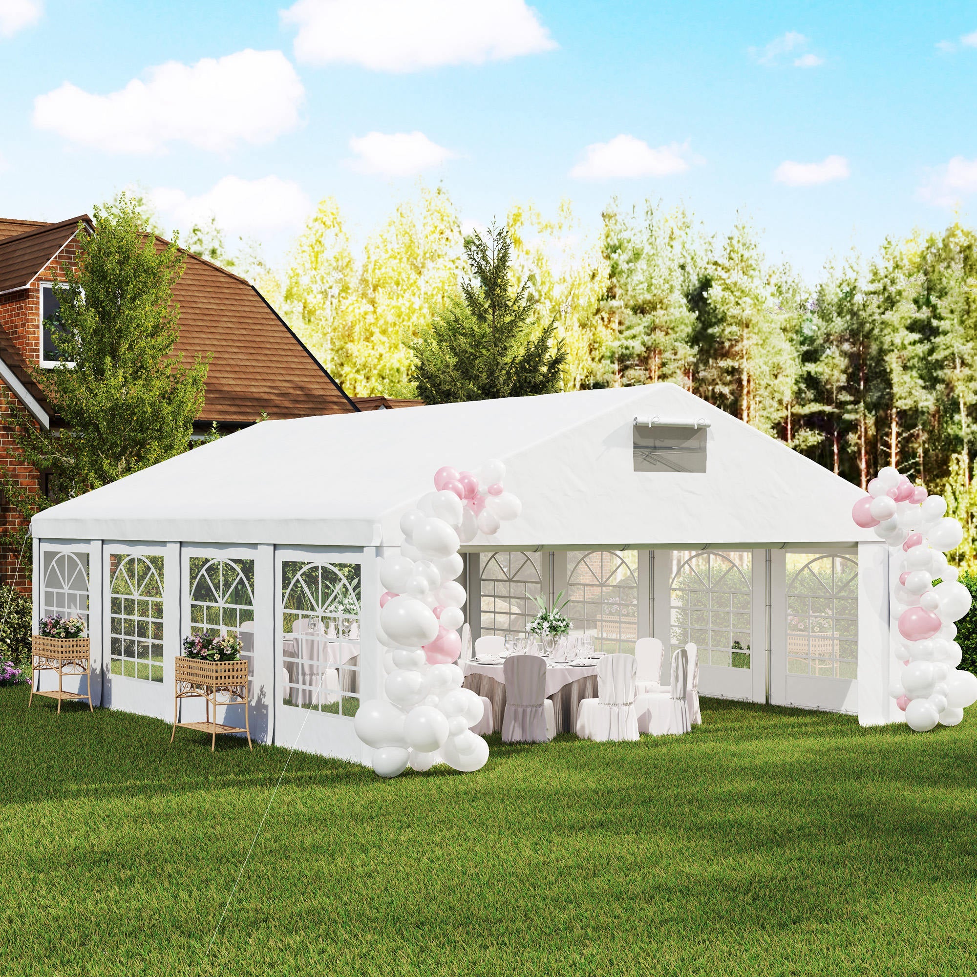 Outsunny 19.6' x 26' Heavy Duty Party Tent and Carport, Outdoor Canopy Tent with Removable Sidewalls, 8 Windows and Vents