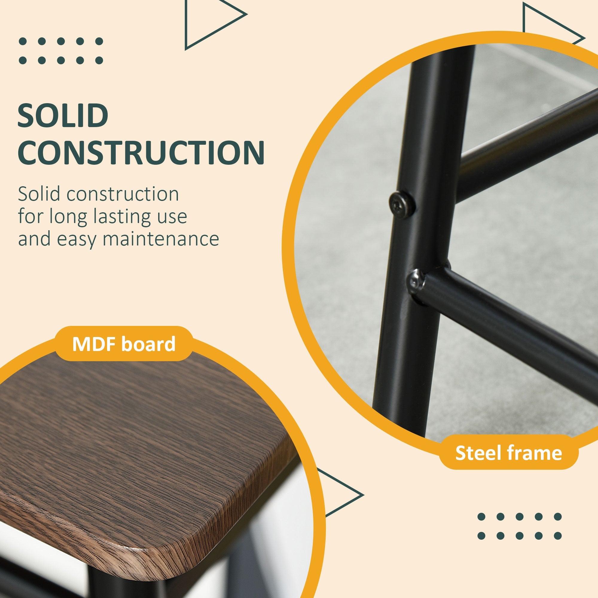 HOMCOM Bar Height Dining Set 3 Piece with Storage Shelf Metal Frame Footrest 1 Table 2 Stools for Kitchen Black