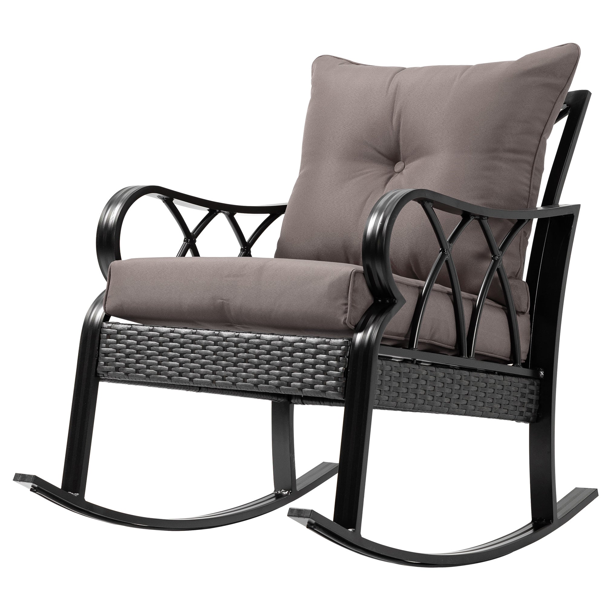 Outsunny Wicker Rocking Chair Outdoor with Cushions for Garden Patio Backyard Grey