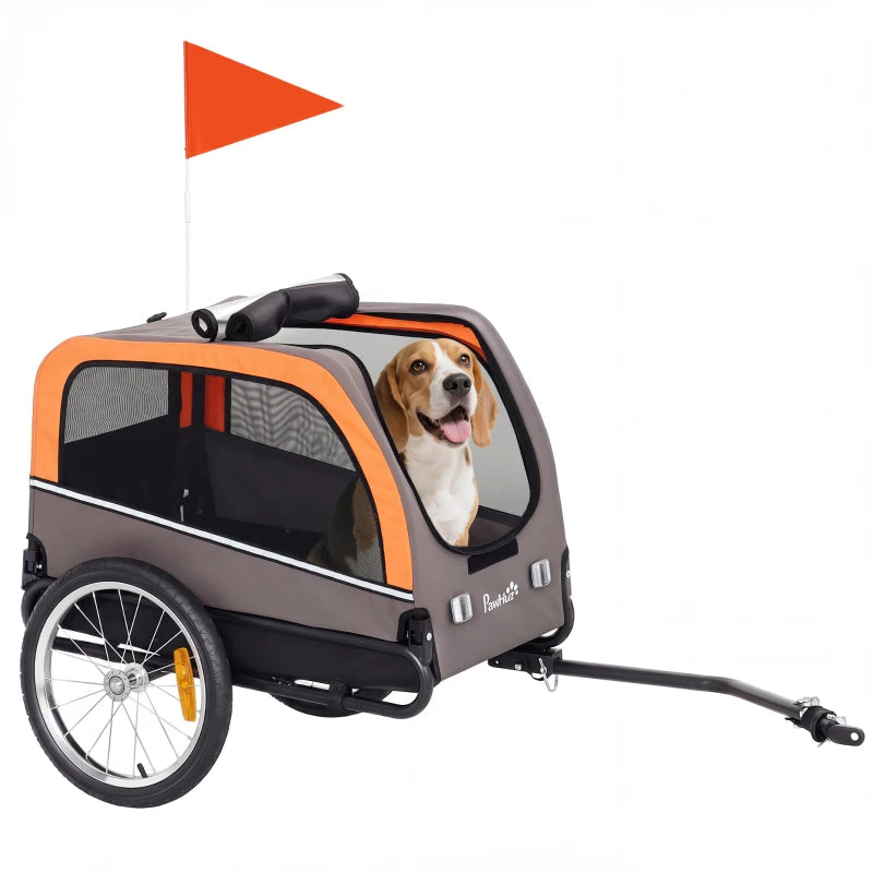 Dog Bike Trailer, Pet Cart Wagon Cart Carrier Attachment for Travel with 2 Doors, Large Wheels, Safety Flag