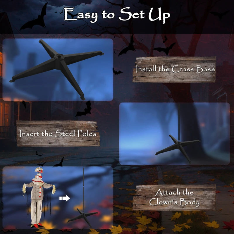 Outsunny 68" Life-Size Animated Pumpkin Clown – LED Eyes, Battery Operated Halloween Prop