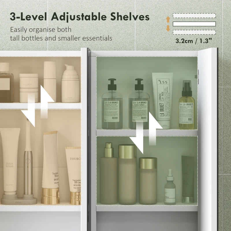 Three-Mirror Bathroom Medicine Storage Cabinet - White