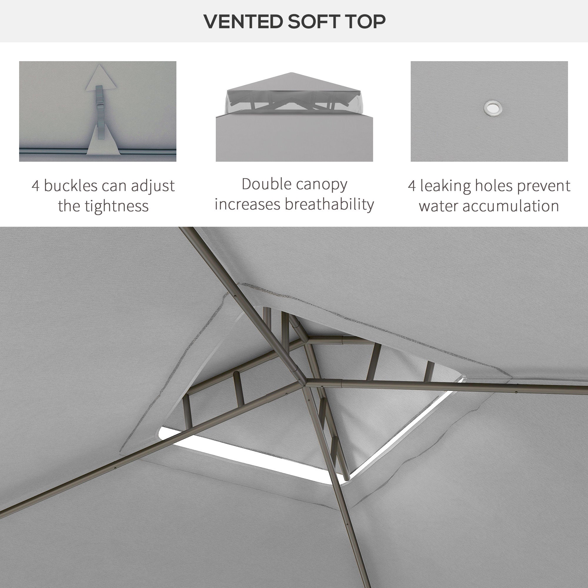 Outsunny 11.65' x 10' Patio Gazebo Outdoor Pavilion 2 Tire Roof Canopy Shelter Garden, Steel Frame w/ Mosquito Netting, Light Grey