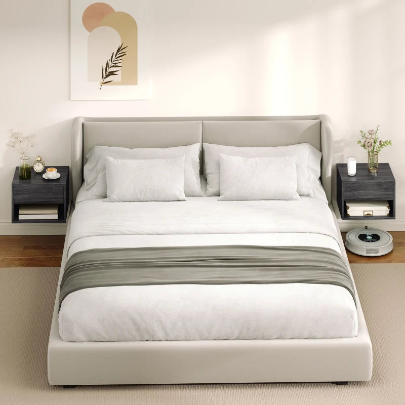 Floating Nightstand Set of 2, Wall Mounted Bedside Table with Drawer for Bedroom, Grey