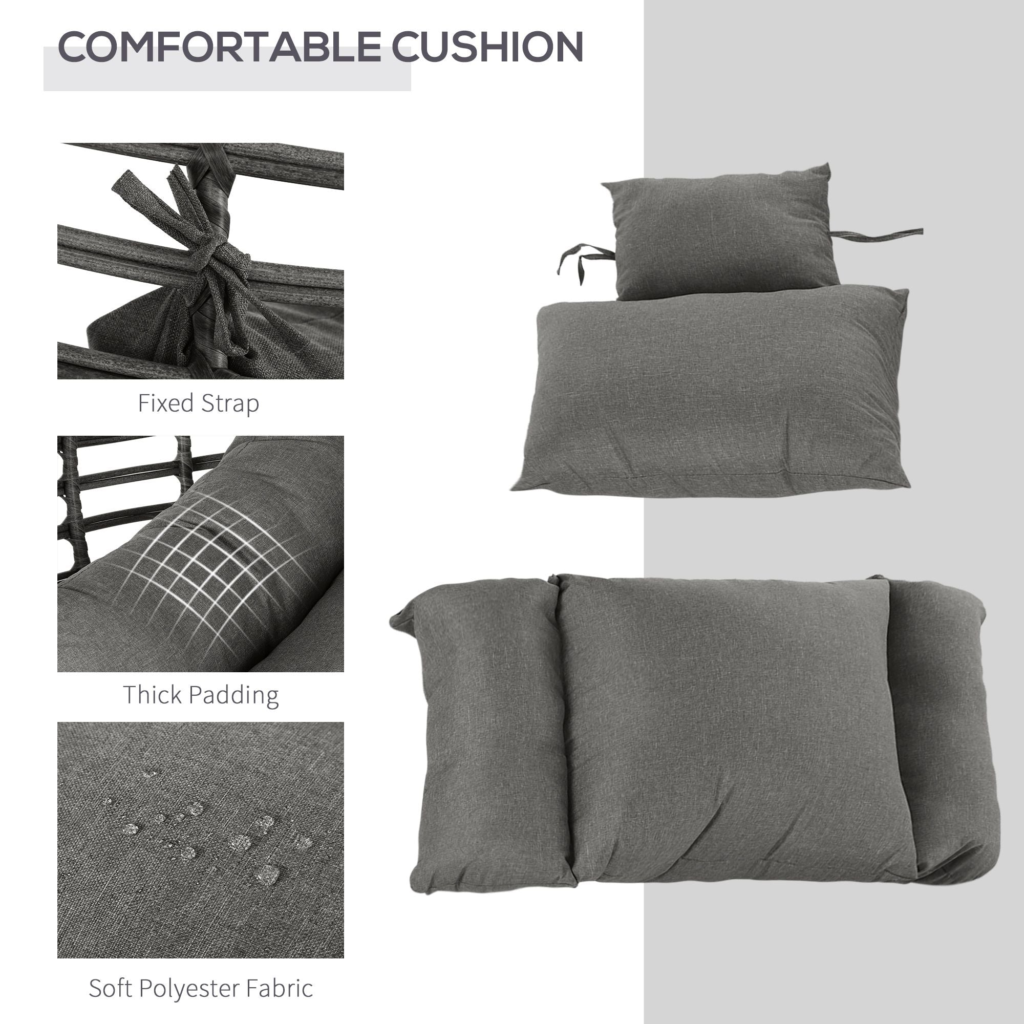 Outsunny Outdoor/Indoor Rattan Chair with Soft Cushion, Wicker Egg Lounge Chair for Backyard Garden Balcony Lawn, Grey