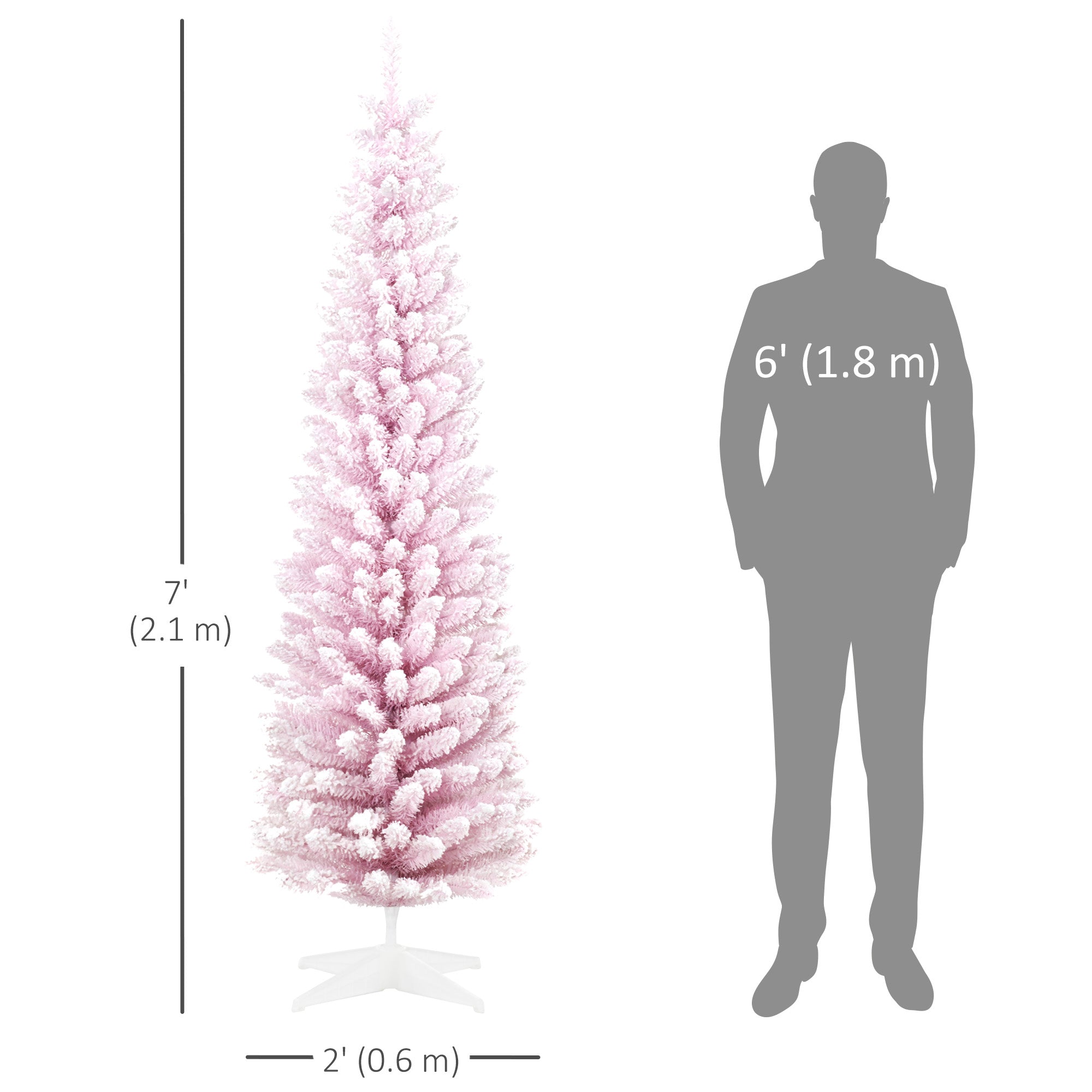 HOMCOM 7ft Flocked Christmas Tree, Pencil Artificial Christmas Tree with Realistic Branches, Pink